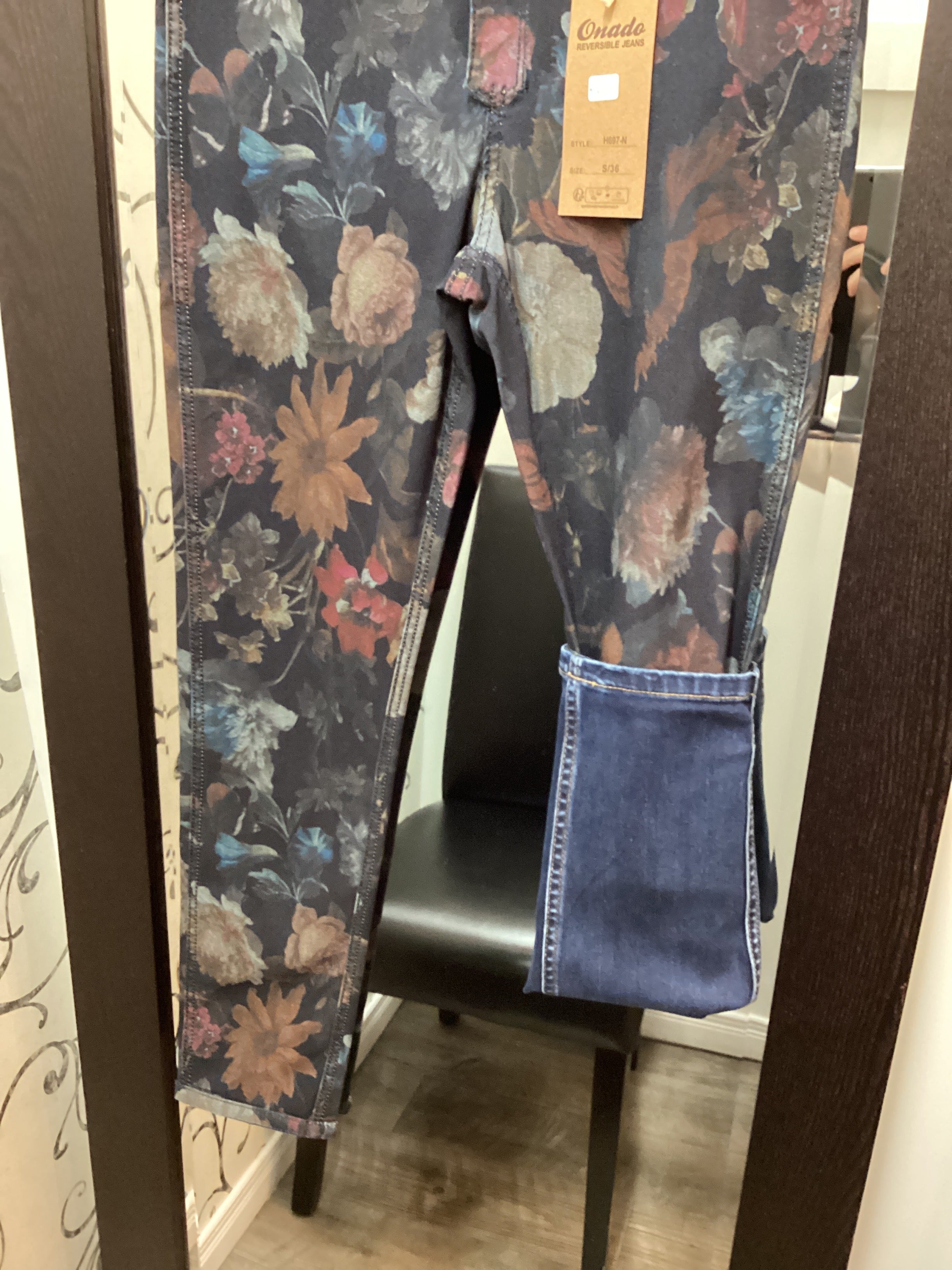 Onado H697-K Blue Reversible Jean w/ Floral Print