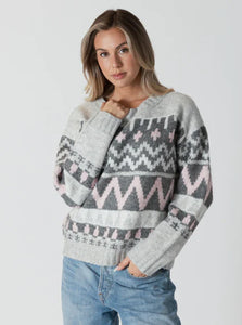 Lyla & Luxe Landen Grey/Pink Arctic Sweater