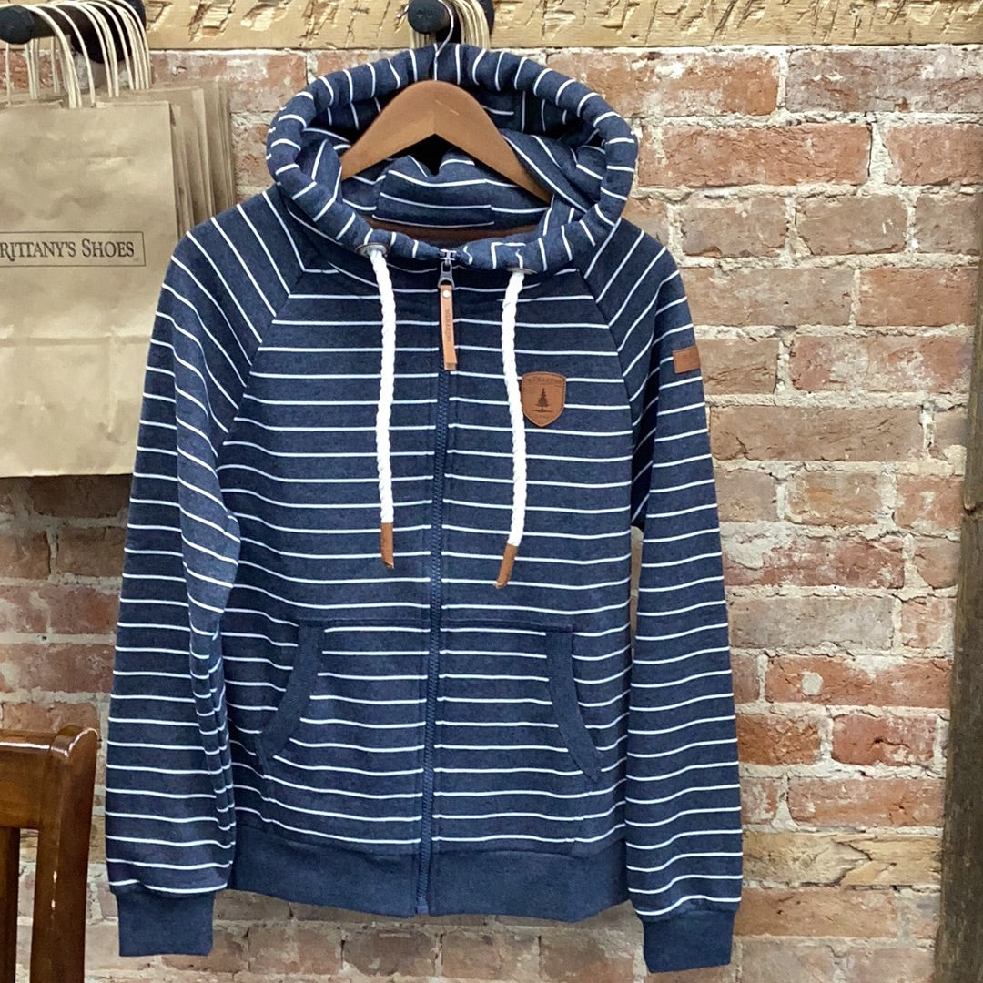 Wanakome Hera Navy Stripe Straight Zip Hoodie