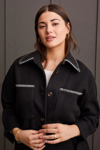 Tribal 18640 Button Front Coat w/ Blanket Stitch