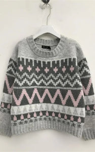 Lyla & Luxe Landen Grey/Pink Arctic Sweater