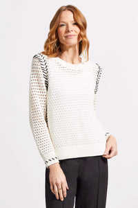 Tribal 18460 Cream Open Stitch Crew Neck Sweater