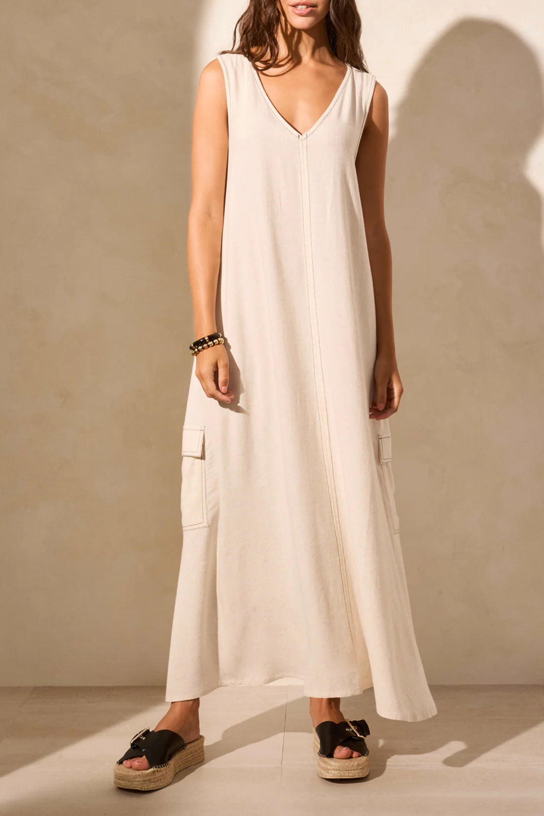 Tribal 9240 Slvls V-Neck Long Cargo Dress