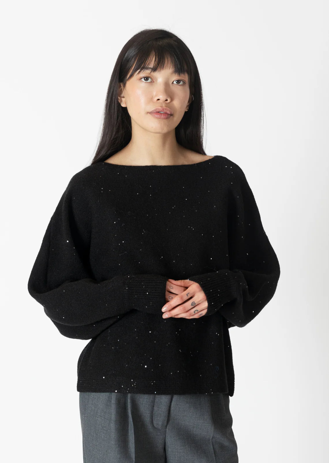 Lyla & Luxe Nobusparkle Black/Silver Sparkle Sweater