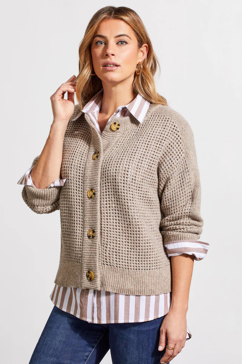 Tribal 19000 Oatmeal Crewneck Cardigan Sweater