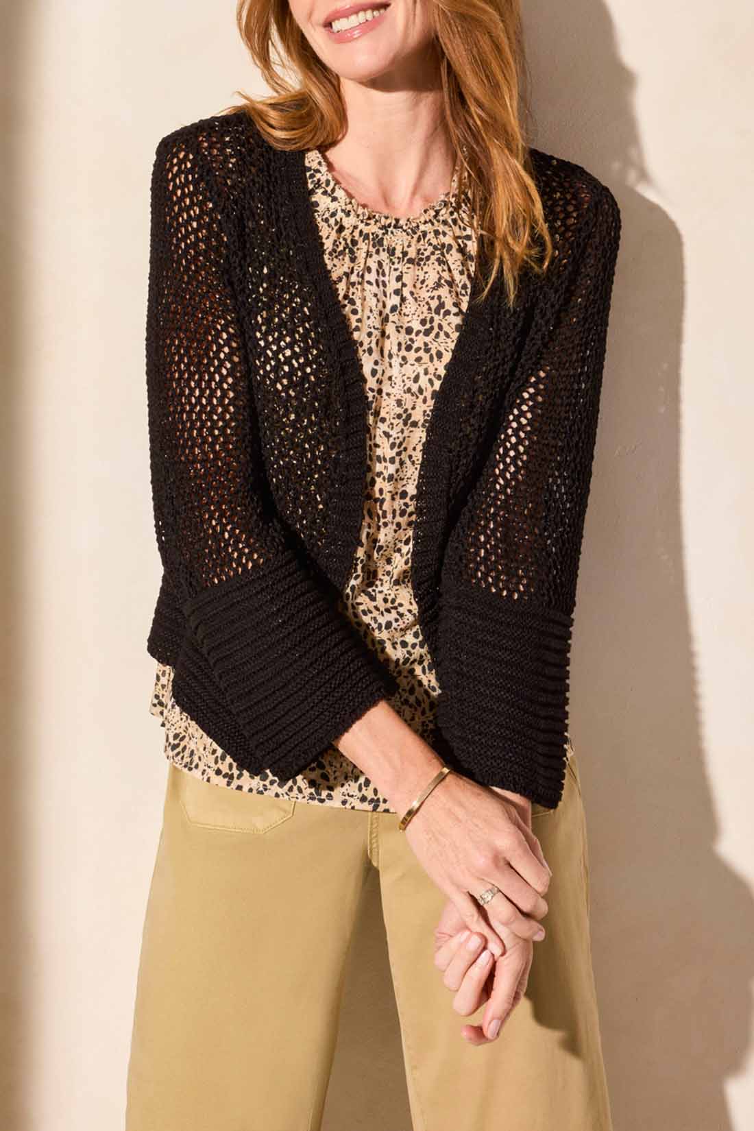 Tribal 57580 Bell Slv Open Stitch Cardigan