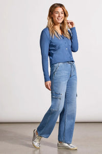 Tribal 56090 Audrey Blue White Jogger Wide Ankle Cargo Pant