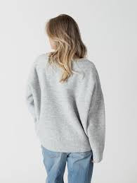 Lyla & Luxe Heart Light Grey/ Pink Round Neck Sweater