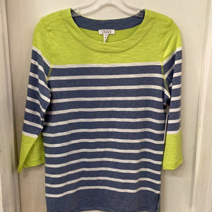 Tribal 17330 Blue/Lime Green Stripe Crew Neck Top