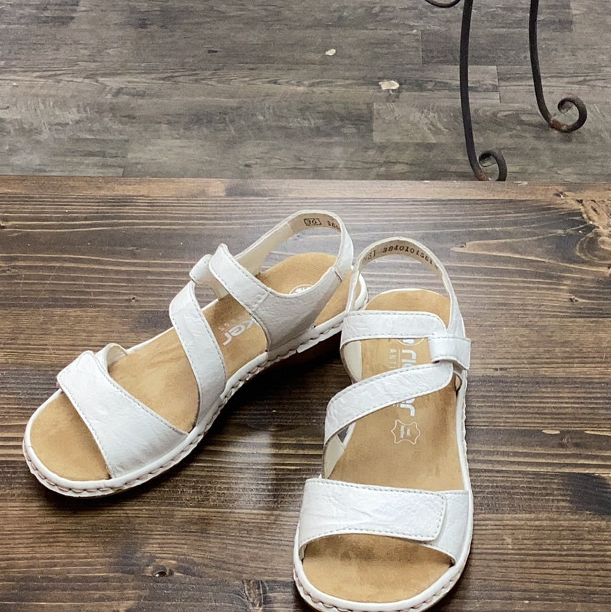 Rieker 659C7-80 White Velcro Sandal