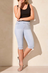 Tribal 76740 Pull On Stretch Demin Capris