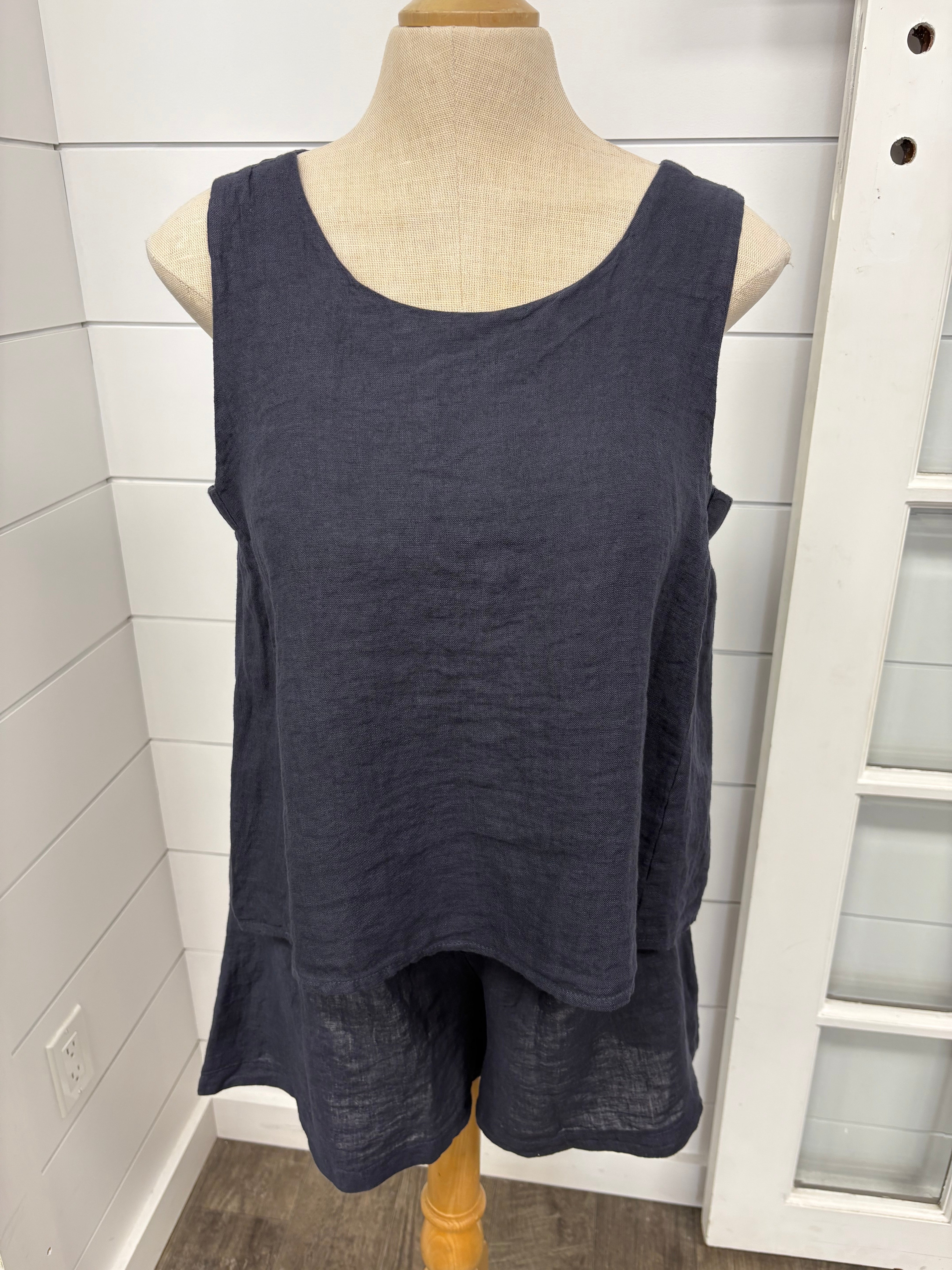 Pistache P-0058A Slvls Linen Top w/ Elastic Underarm