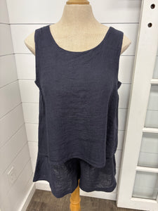 Pistache P-0058A Slvls Linen Top w/ Elastic Underarm