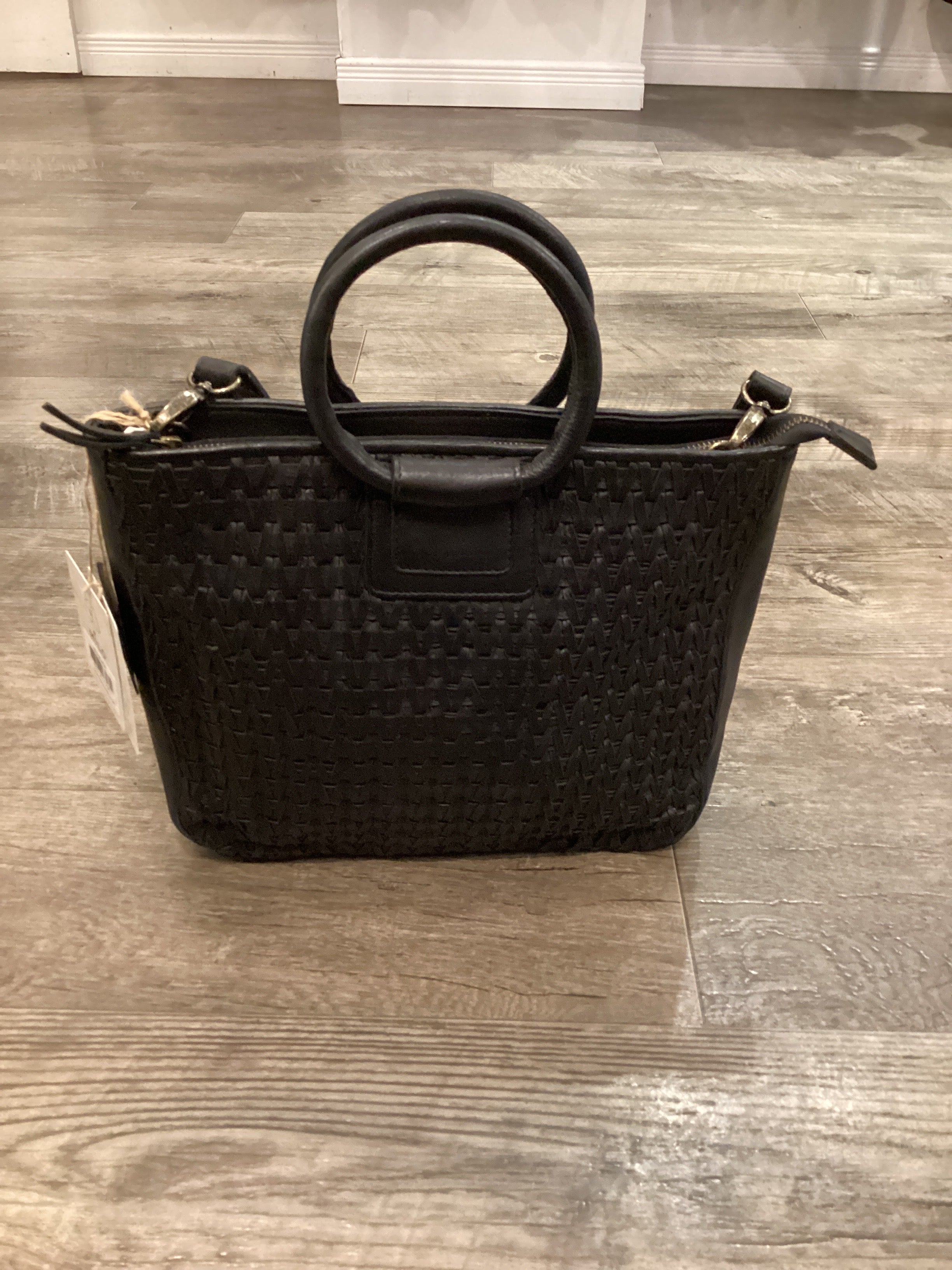 Milo 063 Black Leather Woven Satchel Purse