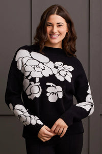 Tribal 15420 Black Funnel Neck Sweater