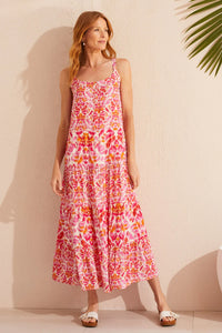 Tribal 16910 Orange/Pink Long Maxi Dress