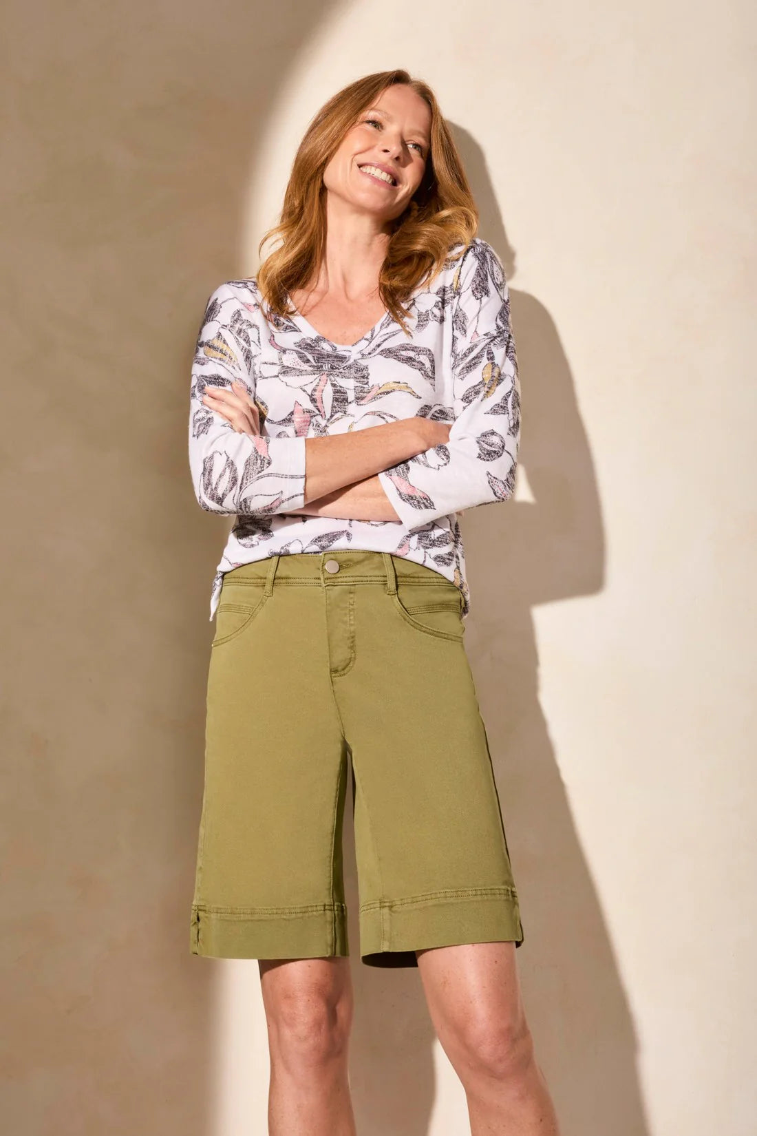 Tribal 20220 Fly Front Wide Leg Bermuda Shorts