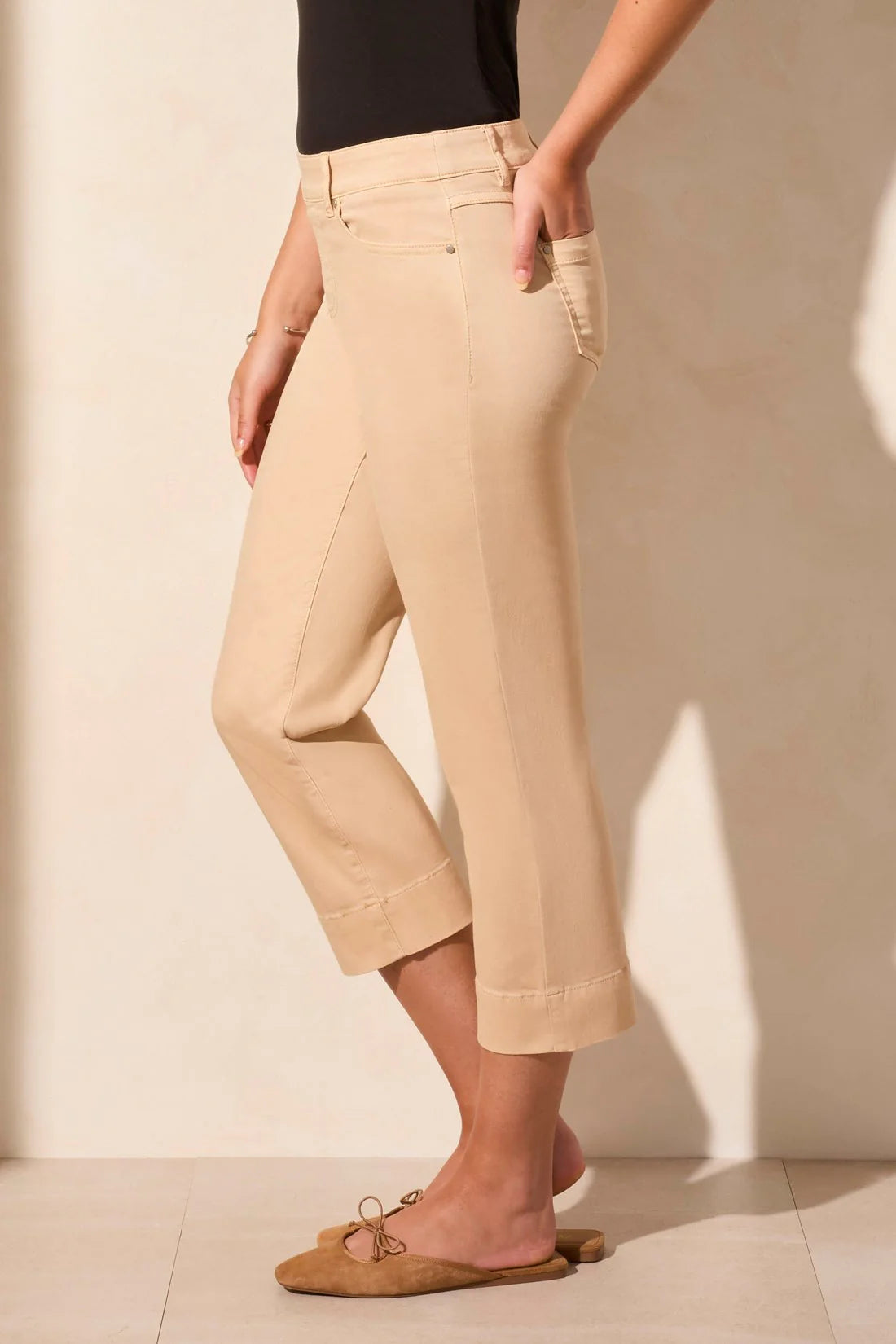 Tribal 16470 5 Pocket Pull On Kick Flare Crop Pants