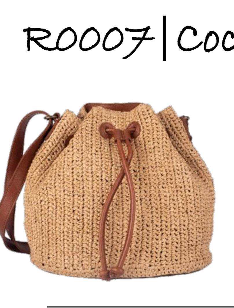 Milo R007 Natural Raffia/Cognac Leather Handbag