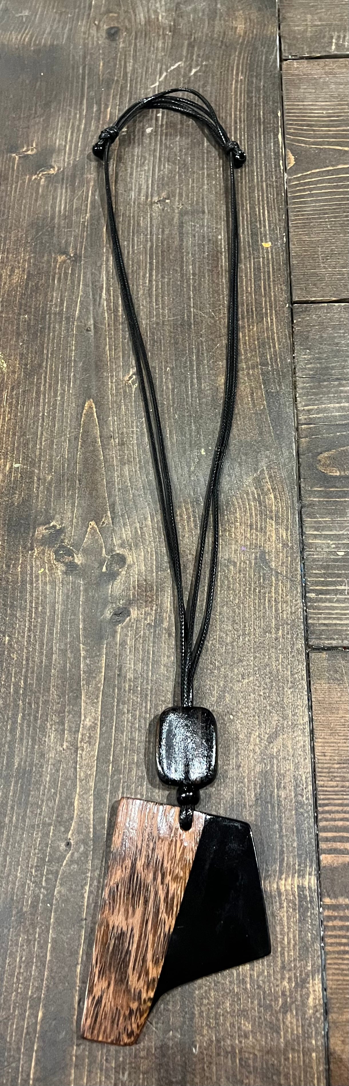 Kenneth Bell 2143 Wood/Black Pendant Necklaces