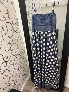 Julietta H3496-C12 Navy Slvls Polka Dot Long Dress