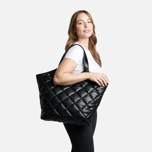 Lambert Bags Gia Black Vegan Leather Quilted Tote Bag