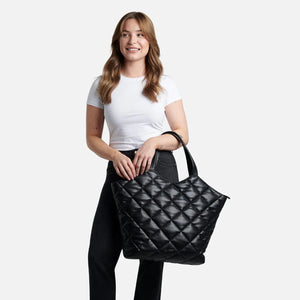 Lambert Bags Gia Black Vegan Leather Quilted Tote Bag