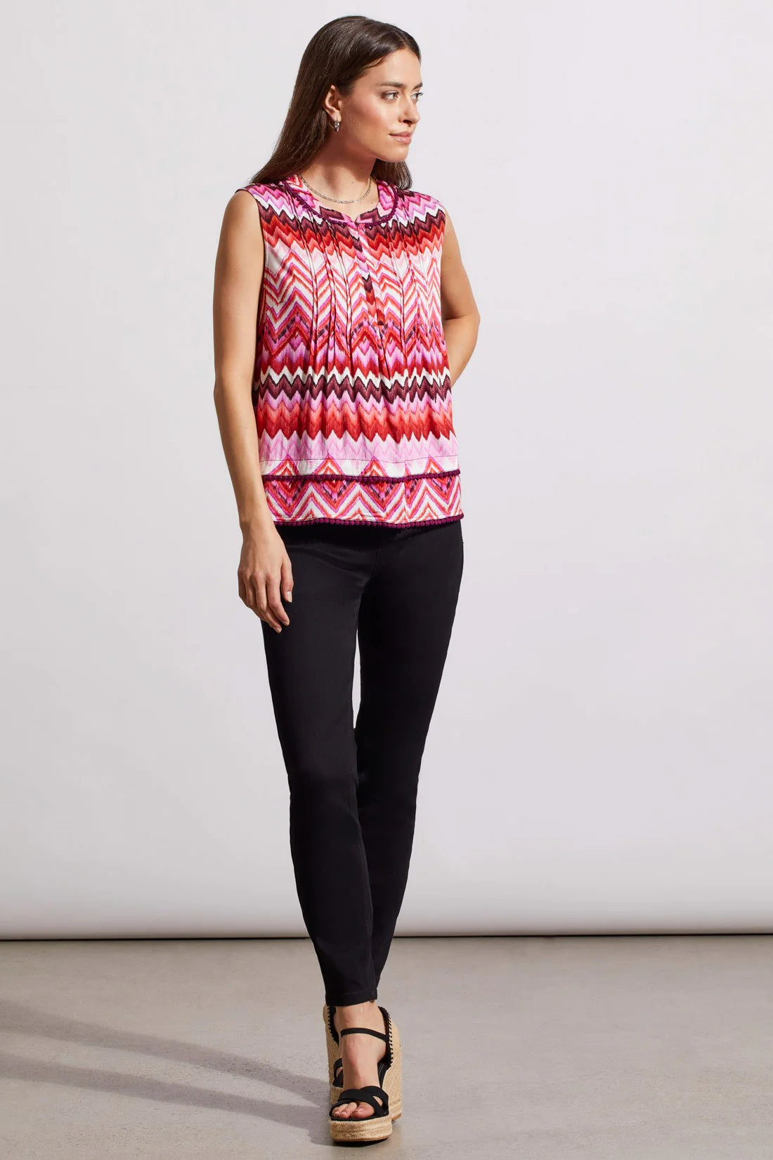 Tribal 61340 Slv Blouse w/ Tuck Pleats