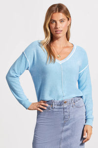 Tribal 53940 Lightweight Cotton v -Neck Sweater with Special Wash