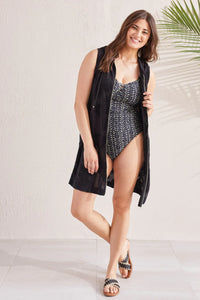 Tribal 16250 Hooded Slvls Swim Cover Up