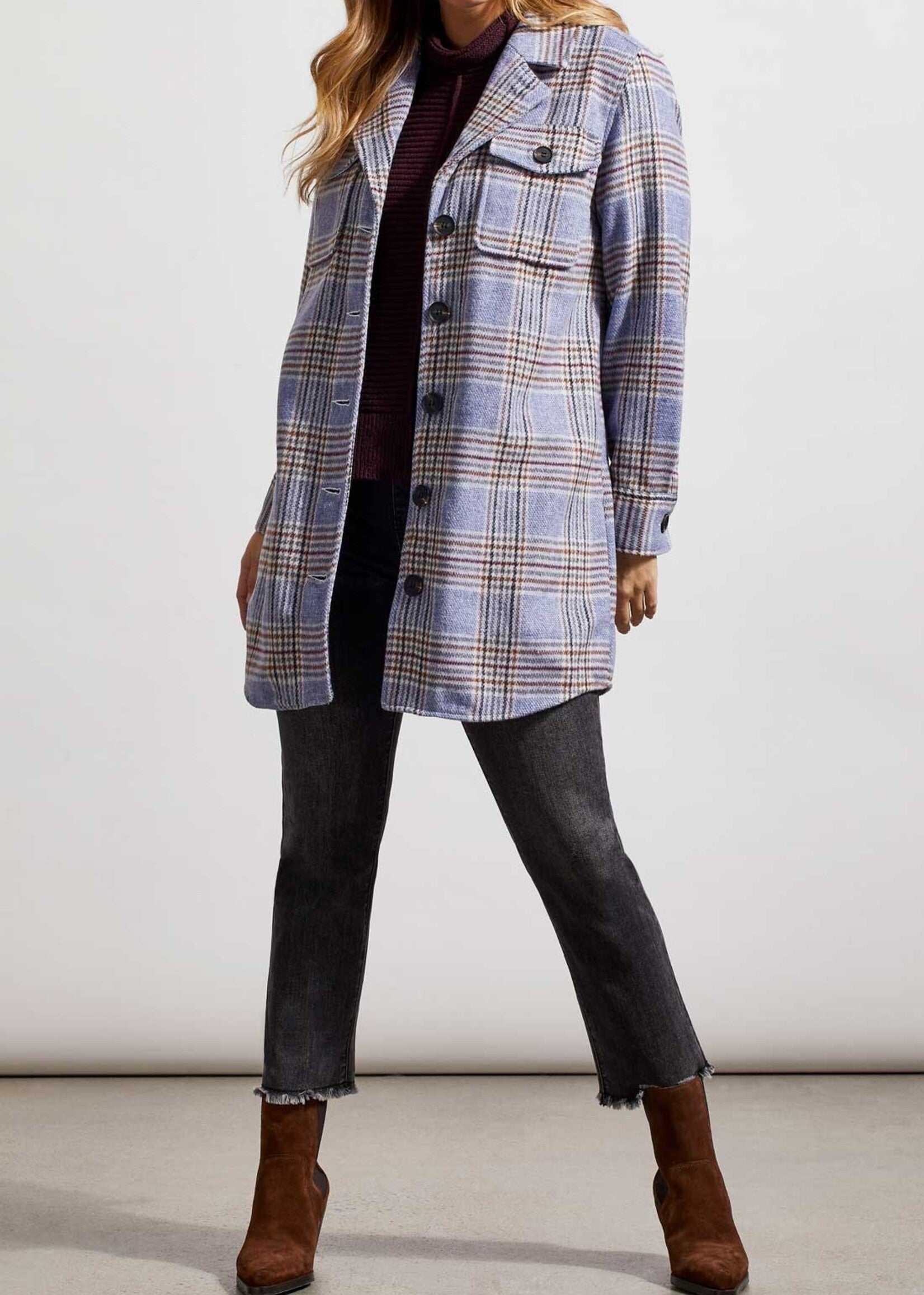 Tribal 71830 Plaid Shacket Jacket