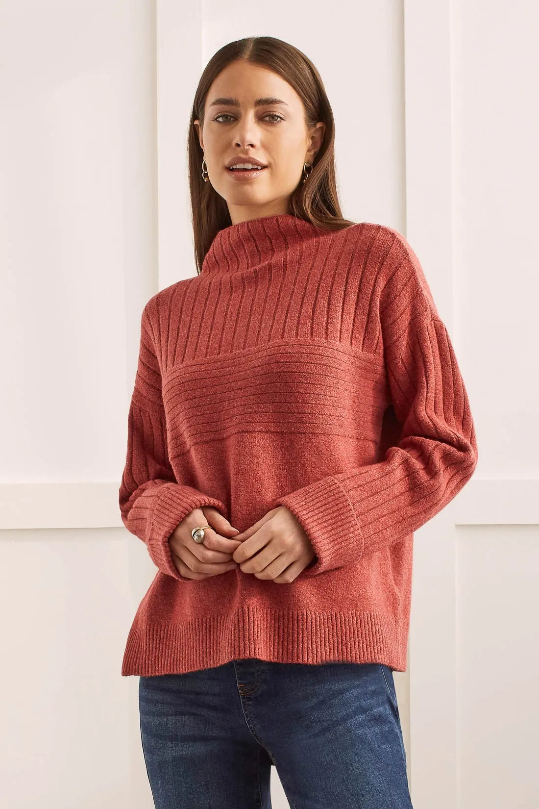 Tribal 11620 Long Sleeve Funnel Neck Sweater