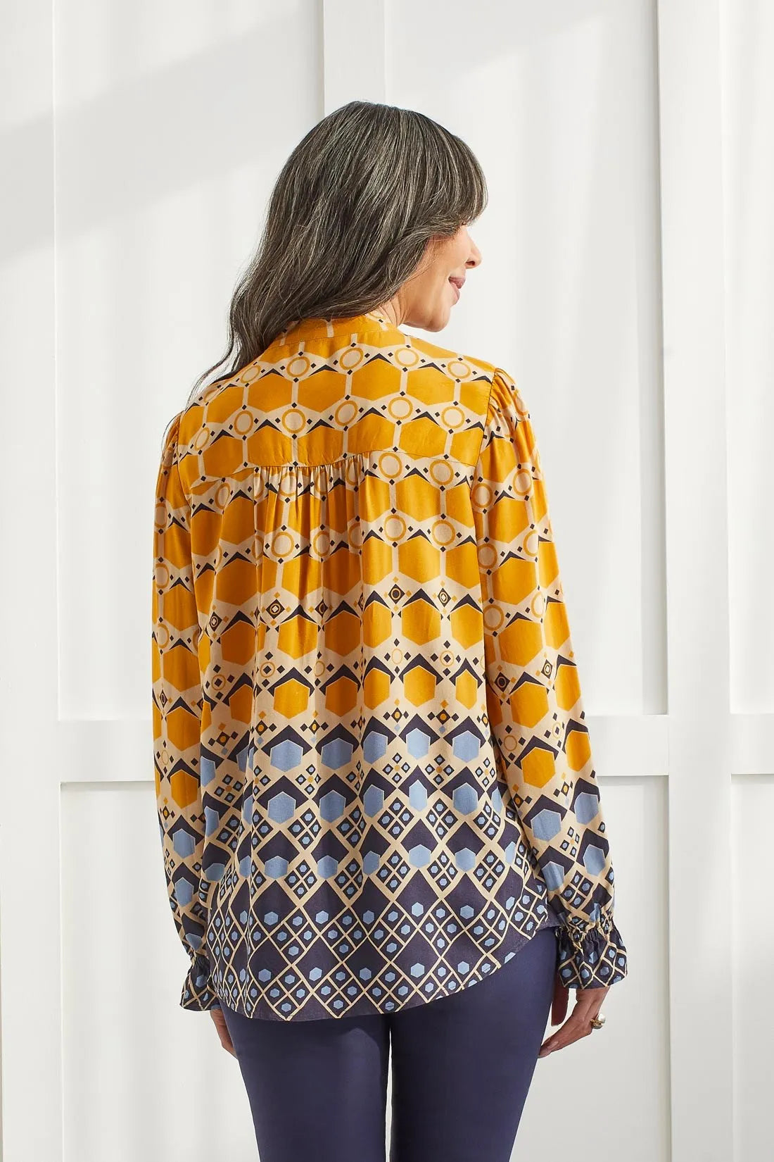 Tribal 15790 Marigold Embroidered V-Neck Blouse