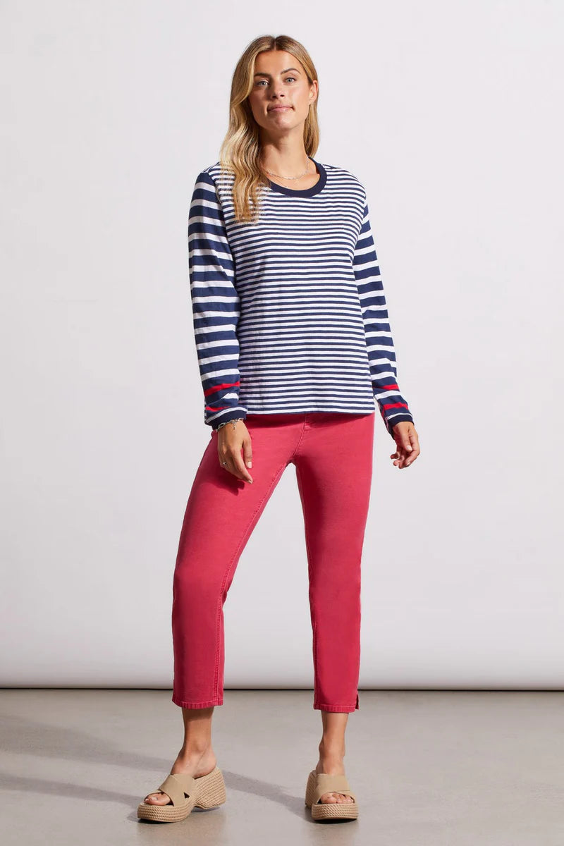 Tribal 16550 Jet Blue Stripe Crew Neck Top