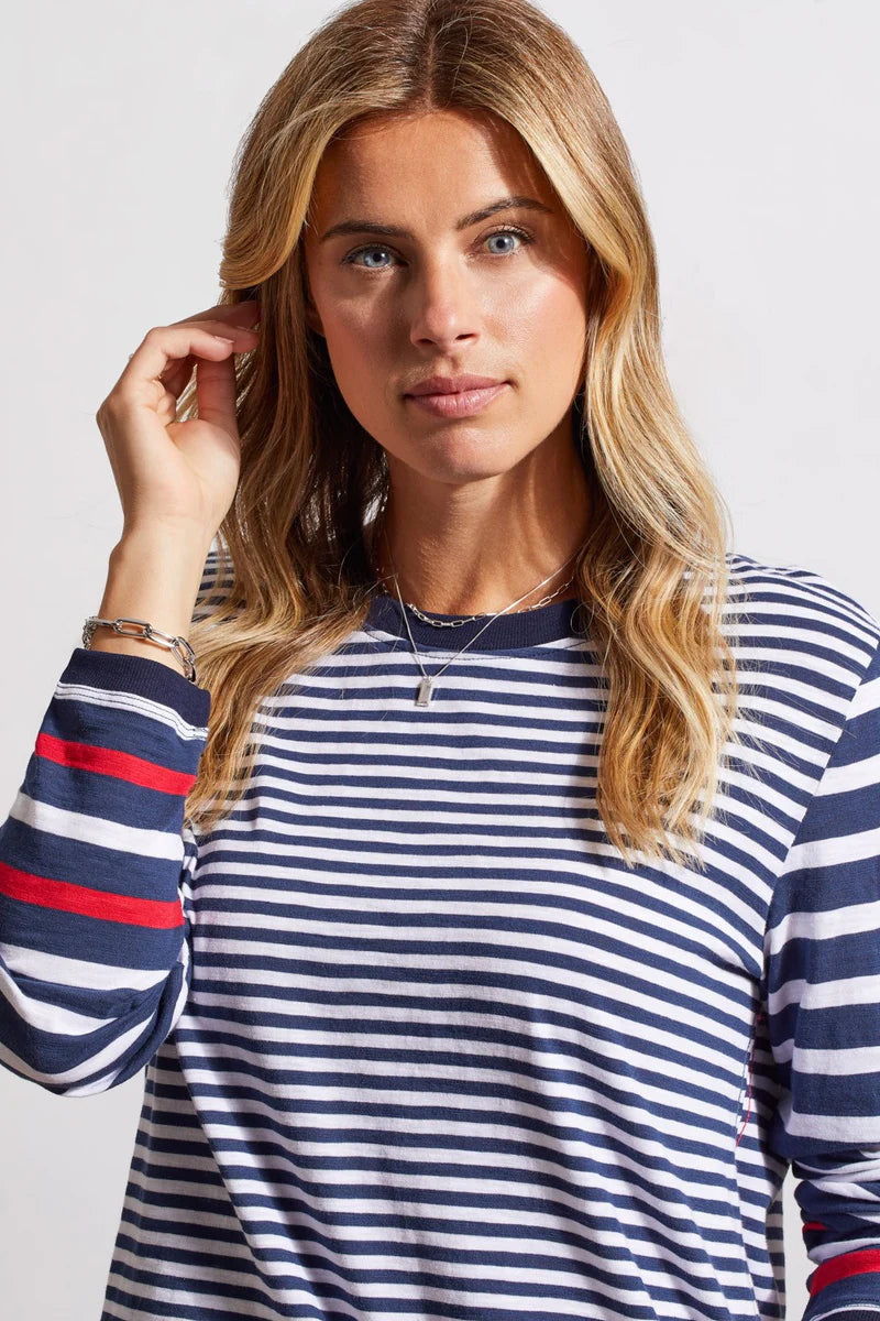 Tribal 16550 Jet Blue Stripe Crew Neck Top