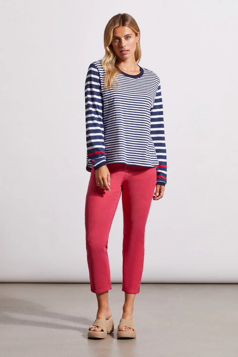 Tribal 16550 Jet Blue Stripe Crew Neck Top