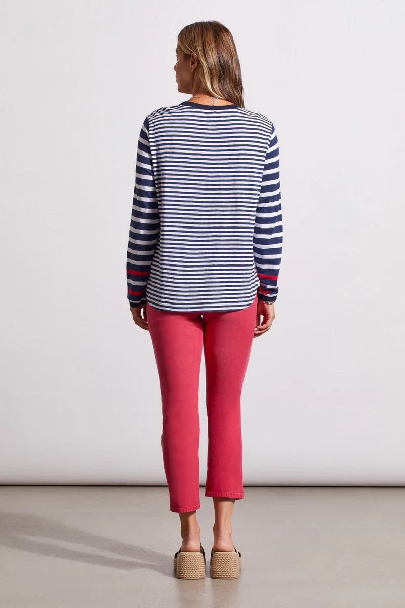 Tribal 16550 Jet Blue Stripe Crew Neck Top