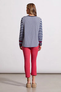 Tribal 16550 Jet Blue Stripe Crew Neck Top