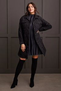 Tribal 55760 Black Long Button Up Quilted Jacket