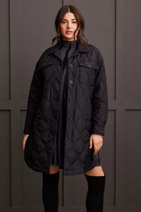 Tribal 55760 Black Long Button Up Quilted Jacket