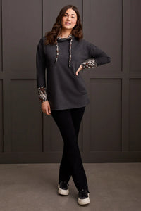 Tribal 56470 H Black Cowl Neck Tunic w/ Jacquard Combo