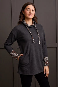 Tribal 56470 H Black Cowl Neck Tunic w/ Jacquard Combo