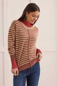 Tribal 14890 Strip Crew Neck Sweater