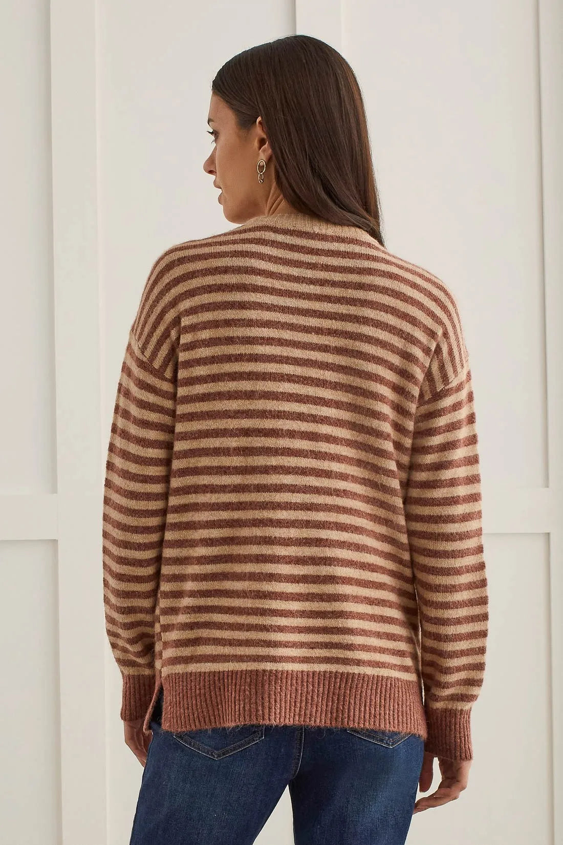 Tribal 14890 Strip Crew Neck Sweater