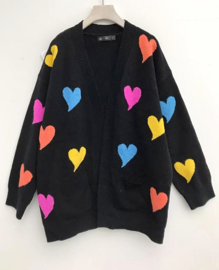 Lyla & Luxe Elska Cardigan with Coloured Heart Print