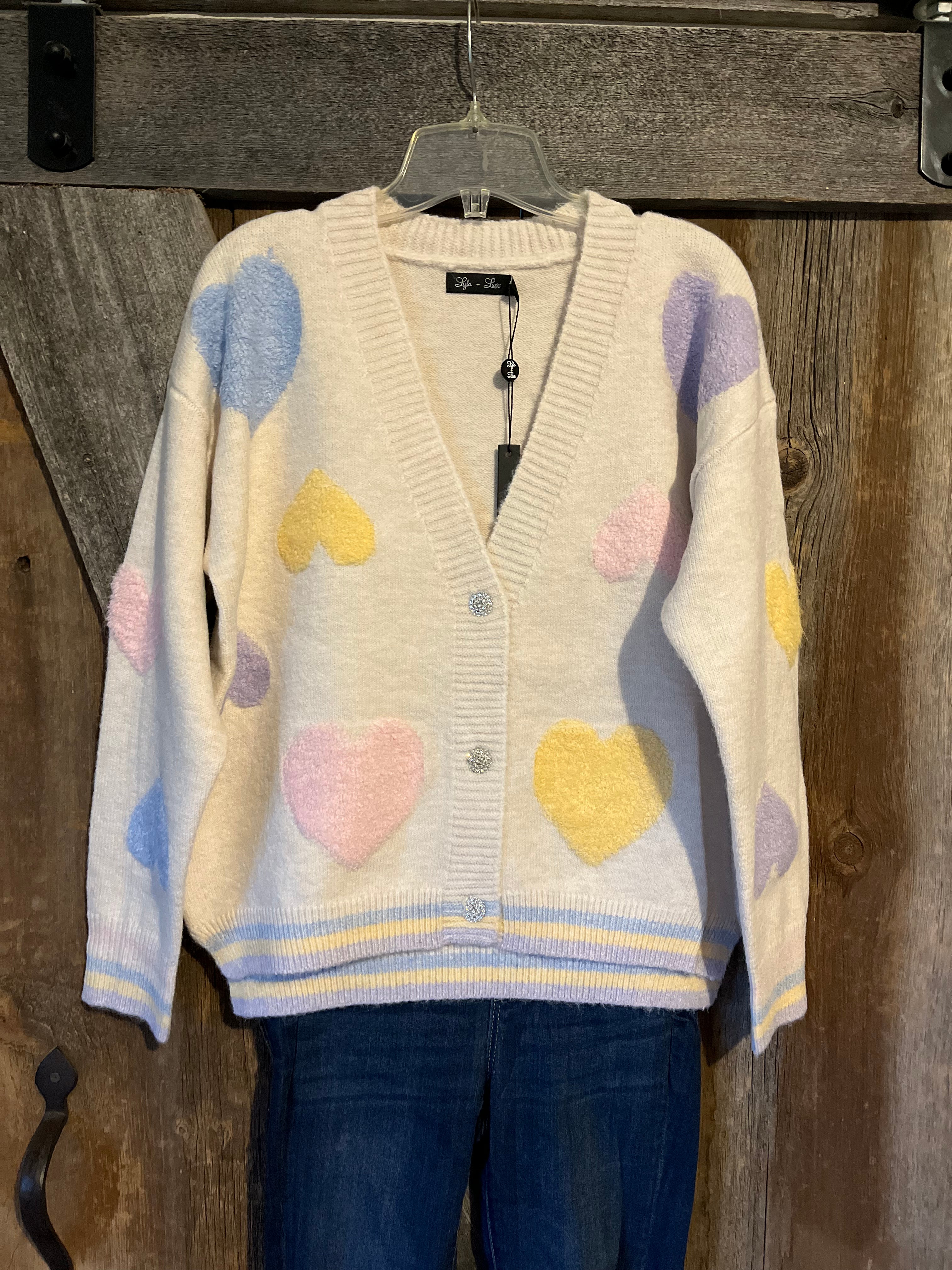 Lyla & Luxe Lovella Eco Cardigan with Plush Hearts