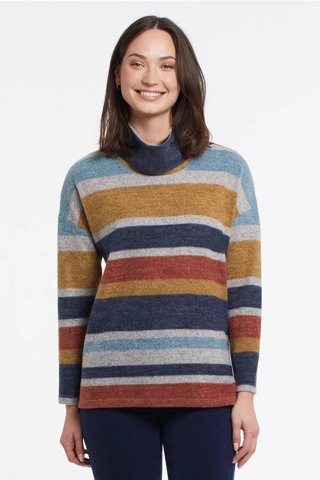 Tribal 47840 Stripe Cowl Neck Sweater