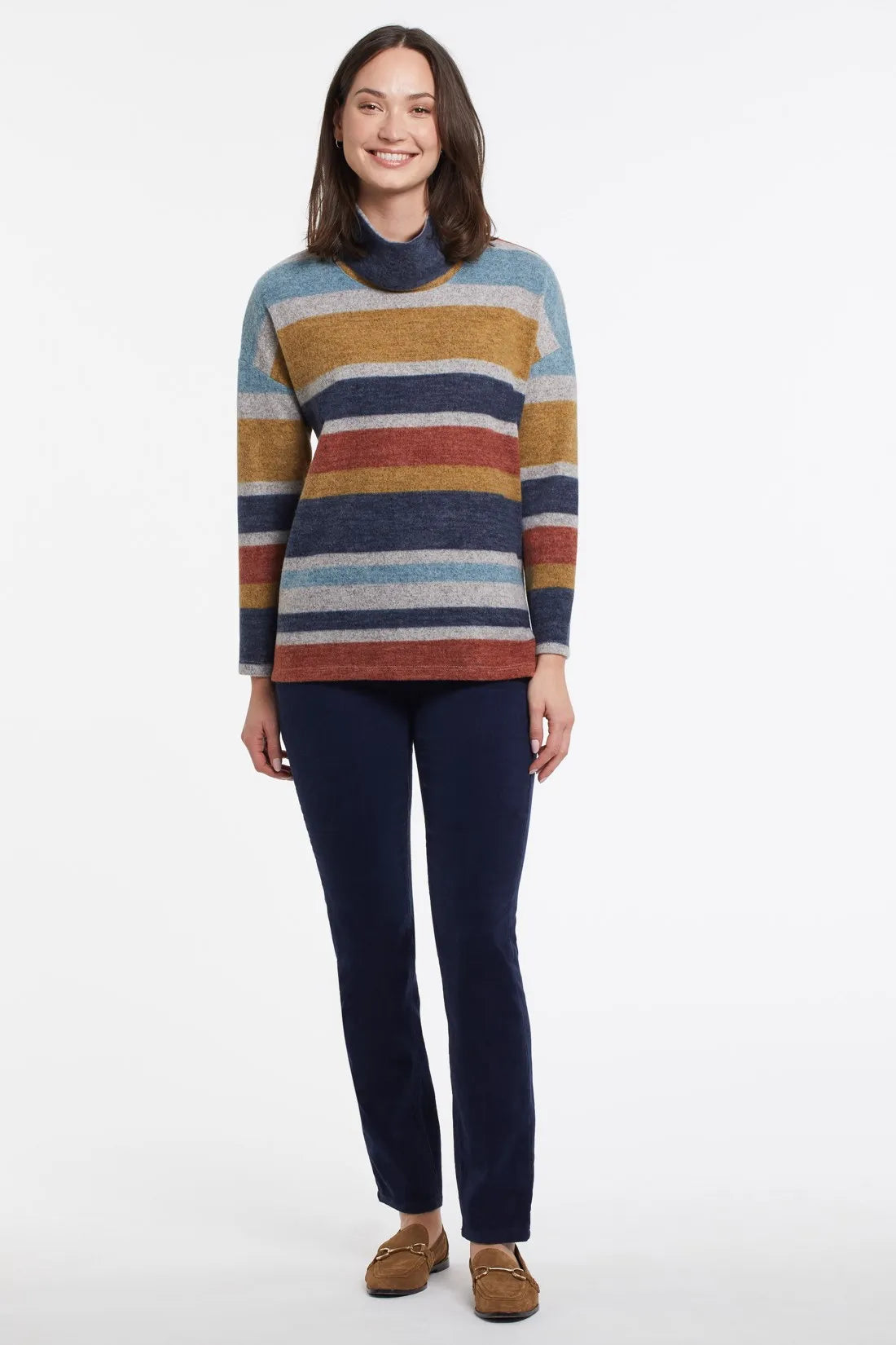 Tribal 47840 Stripe Cowl Neck Sweater