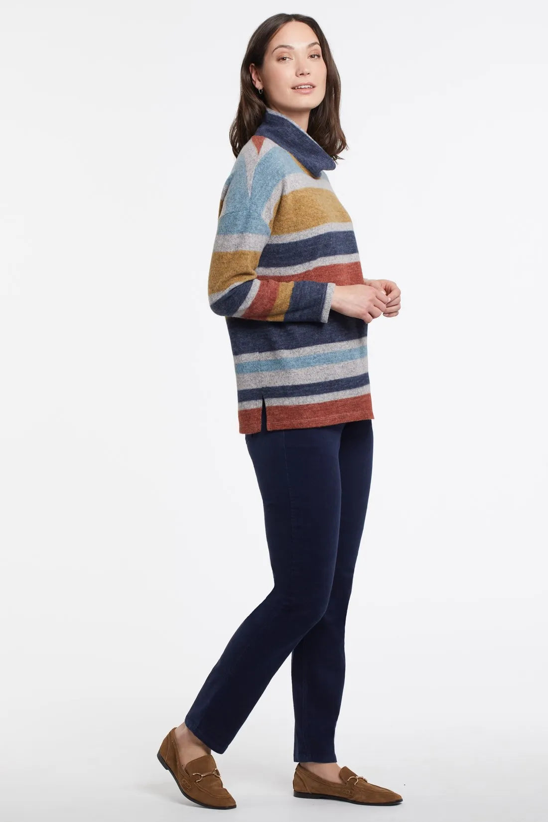 Tribal 47840 Stripe Cowl Neck Sweater