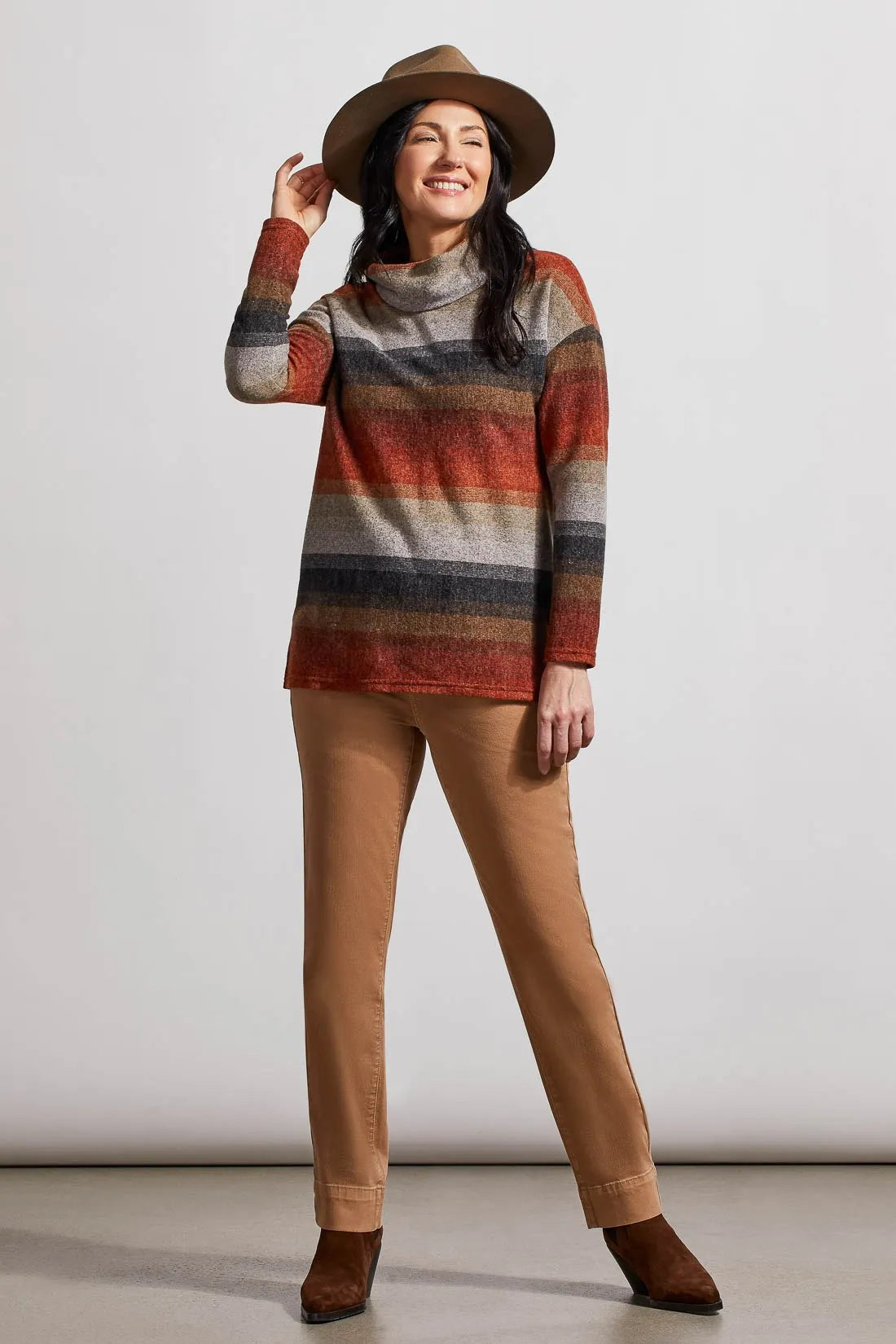 Tribal 47840 Stripe Cowl Neck Sweater